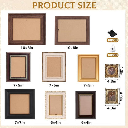 10 Pack Vintage Picture Frames for Wall or Tabletop Display Ornate Vintage Picture Frames Vintage Wall Art for Gallery Bedroom Living Room Antique Photo Frame for Wall Décor