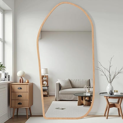 Suidia Full Length Mirror, Oversized Floor Mirror with Solid Wood Frame, Large Standing Mirror for Bedroom Living Room, Wood Art Style, Light Walnut, 86" L x 40" W