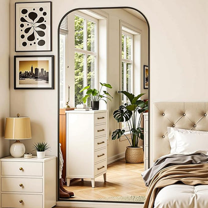 Full Length Mirror with Stand 78"x38" Floor Mirror Freestanding, Arched Floor Standing Large Mirrors Full Body Wall Hanging Leaning Home Decor for Bedroom & Living Room, Black