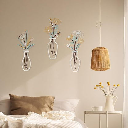 Wisecy Metal Flower Wall Art, 3 Pcs Rustic Farmhouse Wall Decor, for Living Room, Bedroom, Dining Room - Housewarming Gifts