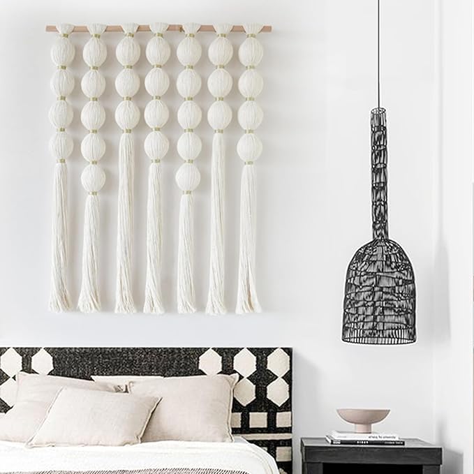 IOWER Macrame Wall Hanging Boho Wall Decor Ball Tassels Handmade Boho Woven Wall Decor for Living Room Bedroom Background 27" W x 39" L