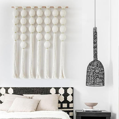 IOWER Macrame Wall Hanging Boho Wall Decor Ball Tassels Handmade Boho Woven Wall Decor for Living Room Bedroom Background 27" W x 39" L