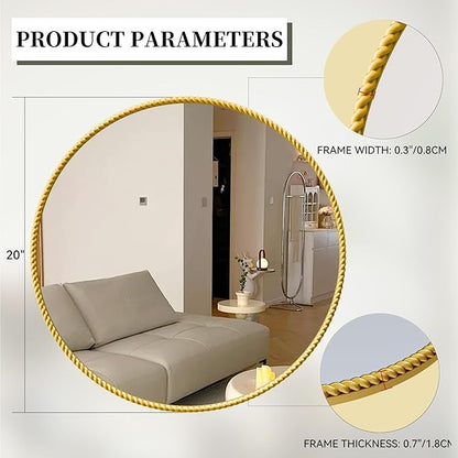 PROHOMEWARE Gold Round Bathroom Mirrors, 20 inch Circle Wall Mounted Hanging Mirror for Entryway, Living Room, Hallway, Bathroom, Bedroom