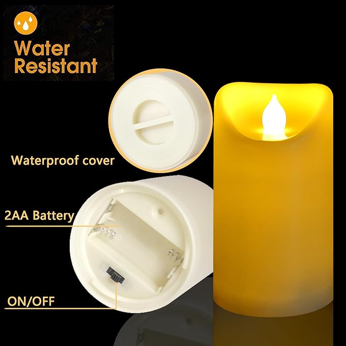 CANDLE CHOICE Outdoor Battery Operated Flameless Candles with Remote Timer Waterproof Flickering Plastic Electric LED Pillar Lights for Lantern Patio Garden Wedding Party Decorations 3x5 Inches 2 PCS