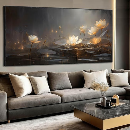 Floral Wall Decor Vintage Canvas Wall Art Lotus Picture Prints 32"x70" Artwork for Bedroom Oversized Framed Pictures for Office