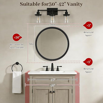WallBeyond 30" Round Mirror with Rope-Design Frame, Large Circle Wall Mirror for Bathroom, Bedroom, Entryway & Living Room, Black