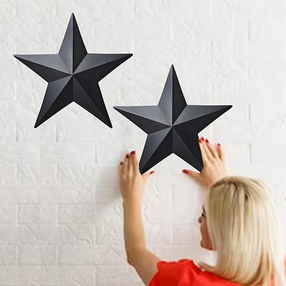 VIVICOMFY 15.5' Black Barn Star Wall Decor, Metal Stars for Outside Rustic Vintage Western Country Farmhouse Home Decoration, Texas Stars for House Wall Art (Set of 2)