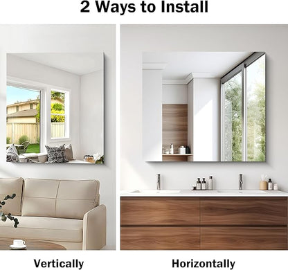 CILIBER Frameless Mirror, 36x40 Mirrors for Wall, Large Bathroom Mirror for Over Sink, Rectangle Frameless Vanity Mirror with Polished Edge, 3mm Tempered Glass, Hangs Horizontally or Vertically
