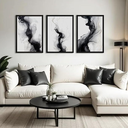 Black White Abstract Wall Art Decor Set of 3 Modern Wall Art Minimalist Canvas Wall Decor Black White Abstract Prints Modern Pictures Minimalist Artwork for Room Bedroom 16x24 Inch Framed