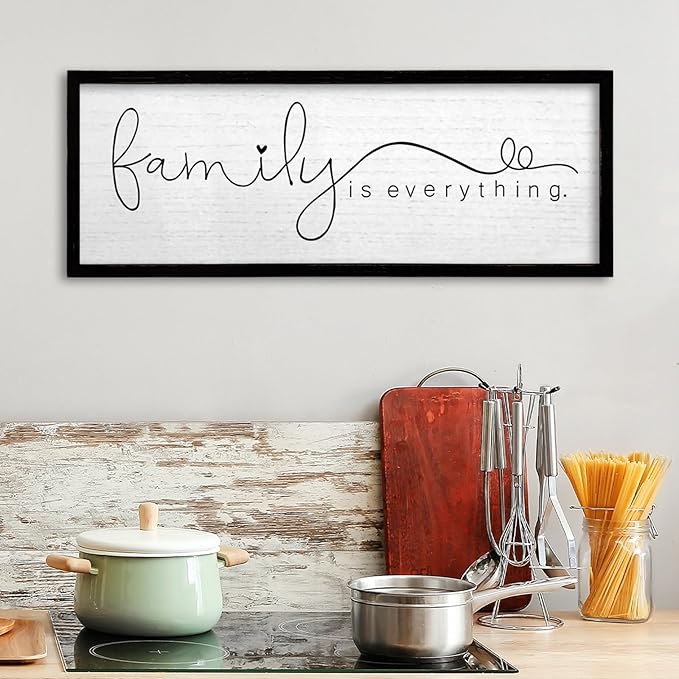 TQianJiang Family is Everything Wall Decor Art 24"X10" Living Room Sign Large Wood Framed Wall Hanging (Black)