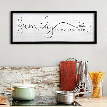 TQianJiang Family is Everything Wall Decor Art 24"X10" Living Room Sign Large Wood Framed Wall Hanging (Black)