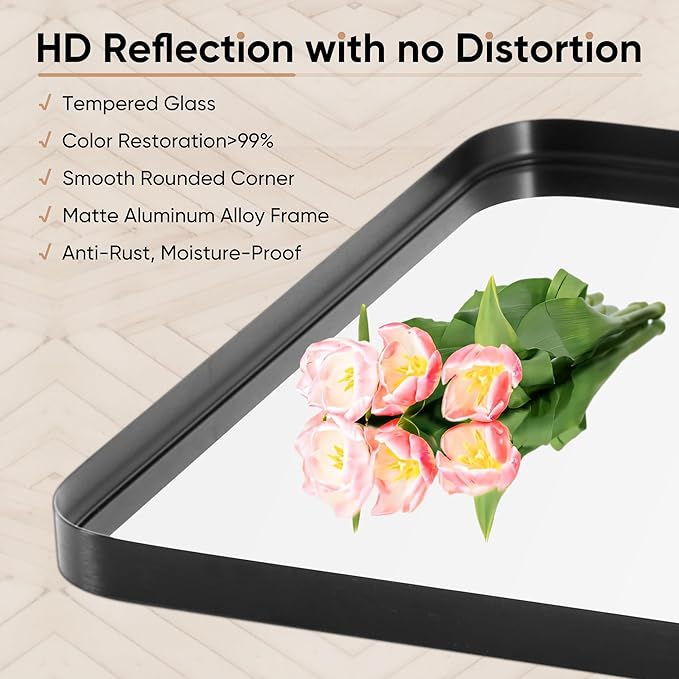 Sweetcrispy 22x30 Inch Black Bathroom Mirrors for Wall, Bathroom Mirrors for Over Sink, Rectangle Wall Decor for Entryway, Bedroom, Vanity,Anti-Rust, Horizontal or Vertical Hanging, Black