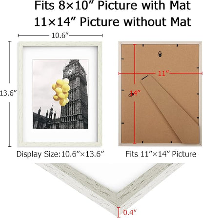 11x14 Picture Frames Distressed White, Rustic Farmhouse Photo Frames Multi Photo Frames Collage for Wall or Tabletop Display with Mat 8x10, Set of 6