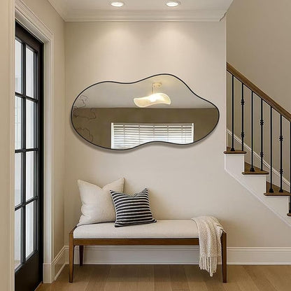 Irregular Wall Mirror 24×40 Inch Wall Mirrors Decorative Black Modern Asymmetrical Abstract Mirror for Bathroom Bedroom Living Room Entryway Hallway