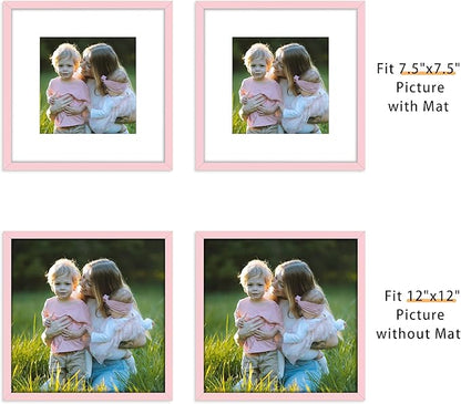 Picrit 12x12 Picture Frame Set of 12, Display 8x8 with Mat or 12 x 12 without Mat, Photo Frames for Wall Mounting Display, Pink
