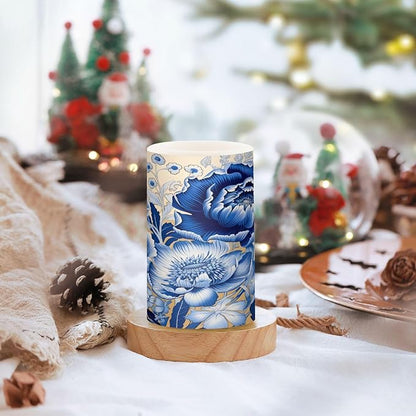 ALAZA White Navy Blue Flowers Floral Flickering Flameless Candles Battery Operated with Remote Timer,Tea Light Candles LED Pillar Votive Candles Set of 2 for Outdoor Indoor Decorations