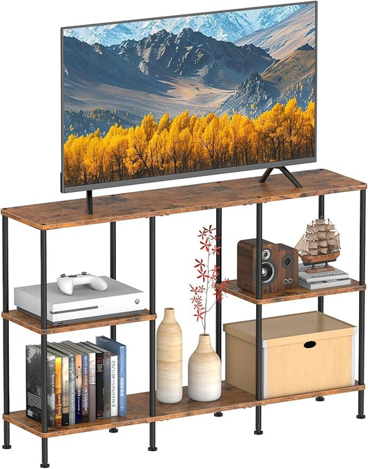 50 Inch TV Stand, Tall Entertainment Center with Open Storage Shelves,3 Tier Tall Farmhouse TV Console Table for Small Spaces, Media Cabinet Rustic Entertainment Center for Living Room Bedroom, Brown