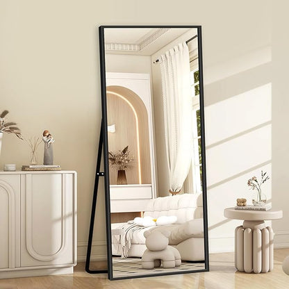 GlasFlength Full Length Mirror with Stand, 64"x21" Full Body Mirror with Aluminum Alloy Frame, Wall-Mounted/Leaning Against Wall/Standing Floor Mirror for Bedroom, Living Room, and Entryway