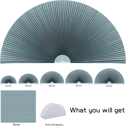 Arch Window Shade Blackout Cellular Shades Half Circle Moon Small Window Covering No Drill Honeycomb Blinds for Indoor Windows Room Darkening Easy Install Light Blocking Blinds (1, Blue, 24x12inch)