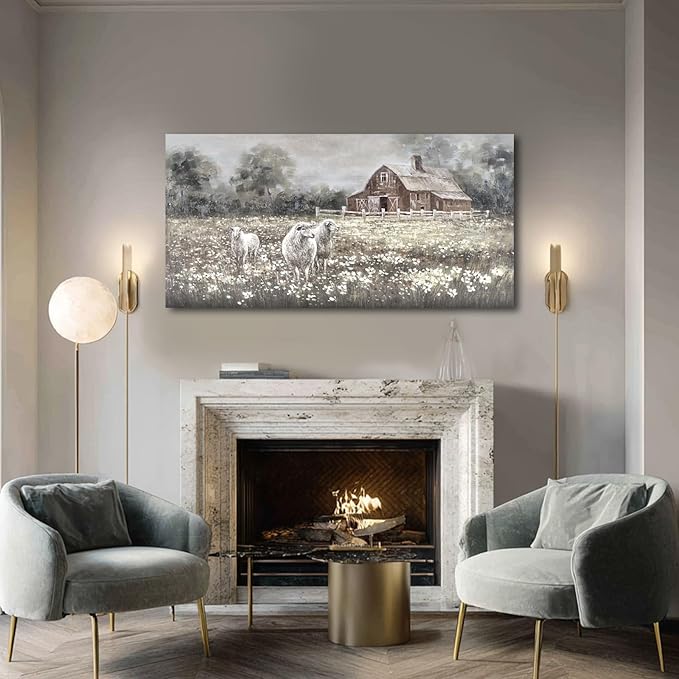 ZENPEE Vintage Farmhouse Sheep Wall Art Prints – Country Rustic Wall Decor Posters for Room, Office, Dining & Hallway, 24 x 48 Inch
