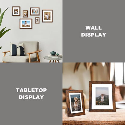iRahmen 11x14 Picture Frame Set of 2 with High Definition Tempered Glass, Wood Photo Frame Display Pictures 8x10 with Mat or 11 x 14 Without Mat for Wall Mounting Horizontal or Vertical