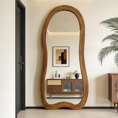 Irregular Floor Mirror, 67"x31.5" Large Wavy Mirrors with Triple Layer Solid Wood Frame, Premium Asymmetrical Full Length Mirror for Living Room Entryway Hallway Bedroom, Leaning/Hanging