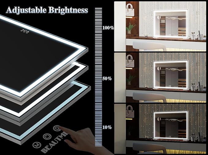 ANYHI Large Vanity Mirror with Lights, 36.2" x 26.8" Hollywood Lighted Vanity Mirror, 10X Magnification, Smart Touch Control, 3 Color Modes, Memory Function,USB Charging, Tabletop or Wall Mount, White
