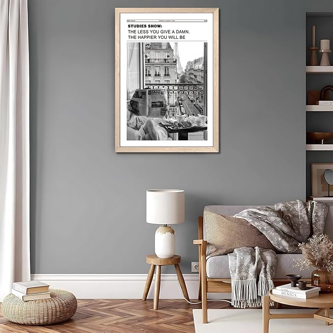 Vintage Black and White Newspaper Wall Art, Positive Headline Canvas Bedroom Wall Decor, Bathroom Print Poster Picture, Trendy Girly Apartment Dorm Room Decor Painting 16x24 inch Light Wood Framed
