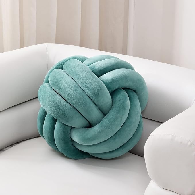 Sioloc Soft Knot Ball Pillows,Round Throw Pillow Cushion Home Decoration Plush Pillow,Throw Knotted Pillow Handmade Round Plush Pillow（13.7inches,Teal）