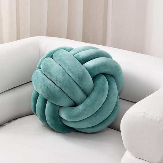 Sioloc Soft Knot Ball Pillows,Round Throw Pillow Cushion Home Decoration Plush Pillow,Throw Knotted Pillow Handmade Round Plush Pillow（13.7inches,Teal）