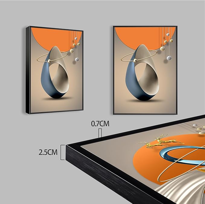 3 Pcs Modern Abstract Canvas Wall art Golden Deer Luxury Foil Lines Wall Decoration Pictures Paintings White Blue orange color Grey posters Prints for Living Room Bedroom Office Home Decoration