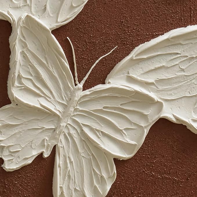 JUHOME Abstract Butterfly Canvas Wall Art,24x36 Inch Hand-Painted Textured Vertical Oil Painting,Minimalist White Butterfly Artwork for Living Room Bedroom Office, Large Original Wall Decor on Canvas