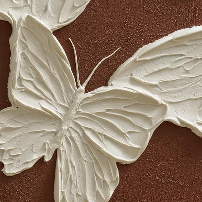 JUHOME Abstract Butterfly Canvas Wall Art,24x36 Inch Hand-Painted Textured Vertical Oil Painting,Minimalist White Butterfly Artwork for Living Room Bedroom Office, Large Original Wall Decor on Canvas