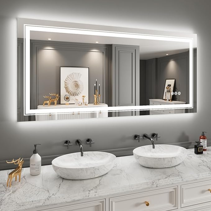 Snowdool LED Mirror for Bathroom, 72"X36" with 8 RGB Backlit +3 Front Lit (Adjustable Individually), Anti-Fog, Large Lighted Bathroom Vanity Mirror for Wall,Shatterproof,Memory Function,Tempered Glass