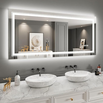 Snowdool LED Mirror for Bathroom, 72"X36" with 8 RGB Backlit +3 Front Lit (Adjustable Individually), Anti-Fog, Large Lighted Bathroom Vanity Mirror for Wall,Shatterproof,Memory Function,Tempered Glass