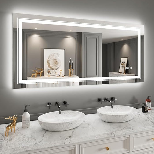 Snowdool LED Mirror for Bathroom, 72"X36" with 8 RGB Backlit +3 Front Lit (Adjustable Individually), Anti-Fog, Large Lighted Bathroom Vanity Mirror for Wall,Shatterproof,Memory Function,Tempered Glass