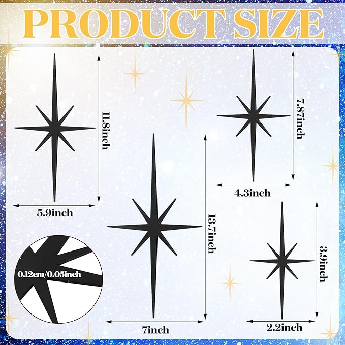 Blulu 4 Pcs Cast Iron Starburst Shaped Wall Decor Metal Mid Century Modern Decor Retro Atomic Stars Wall Art Elegance Accents Vintage Celestial Whimsigoth Hangings for Home Office Room(Dark Gray)