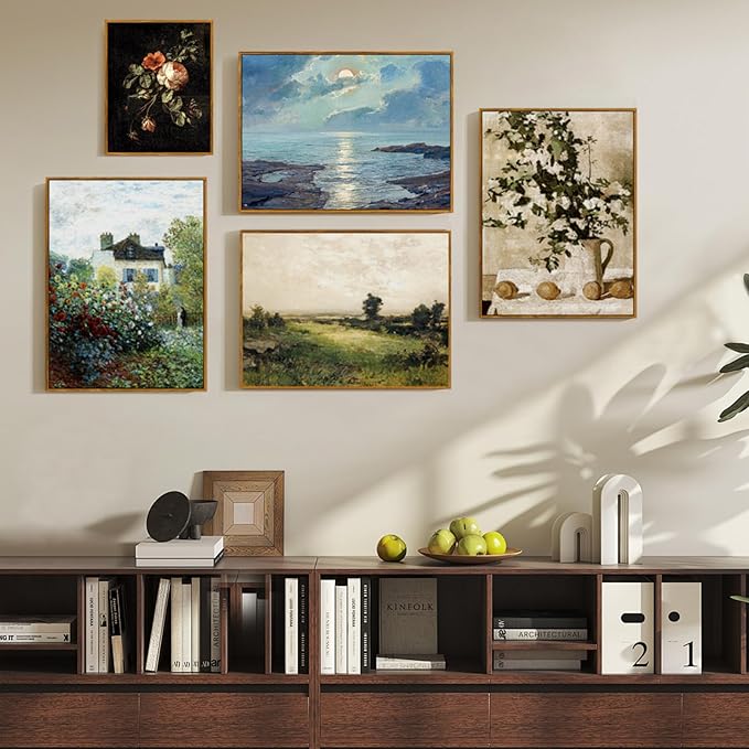 crmotu Vintage Framed Wall Art, Botanical Floral Canvas Art Prints, Still Life Rose Rustic Farmhouse Decor, Antique Flower Black Wall Pictures for Living Room Bedroom Bathroom Office Artwork 16x24in