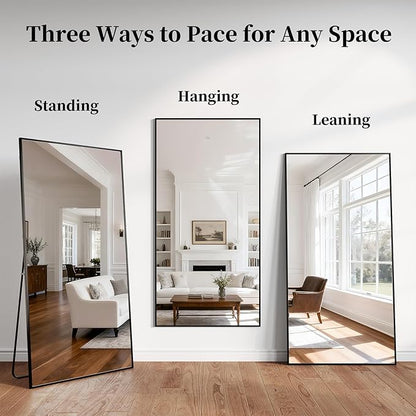Large Full Length Mirror, 71"x30" Floor Mirror with Stand, Big Full Body Mirrors for Bedroom, Hanging Mounted for Living Room Cloakroom, Shatterproof Tempered Glass Floor Mirror, Black