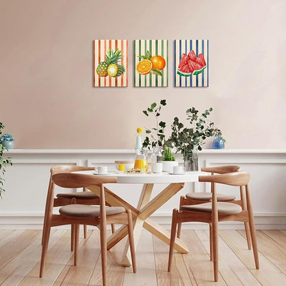 LHHJDIO 3 Piece Trendy Fruit Canvas Wall Art Vintage Kitchen Wall Art Colorful Fruit Pictures Wall Decor Orange Modern Art Prints for Kitchen Dining Room Living Room 12"x16"