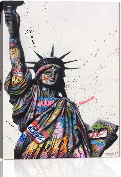 Yatsen Bridge Banksy Street Graffiti Pop Wall Art, America Statue of Liberty Canvas Picture Art Print, Modern Home Decor for Living Room Bedroom Ready to Hang - 12x16 inch