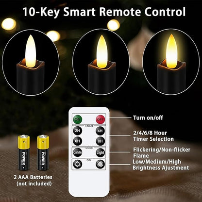 Upgraded Real Wax LED Flameless Black Taper Candles with Remote, KSWING 6 PCS Candlesticks Battery Operated 3D Flickering - 9.6" Long Realistic Fake Candle Sticks for Home/Wedding/Fireplace Xmas Decor