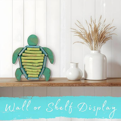 Driftwood Fish Nautical Wall Decor - Handmade Wooden Rustic Coastal Wall Art for Living Room, Bedroom, Office, Bathroom - Ocean Beach Decoration (Turtella)