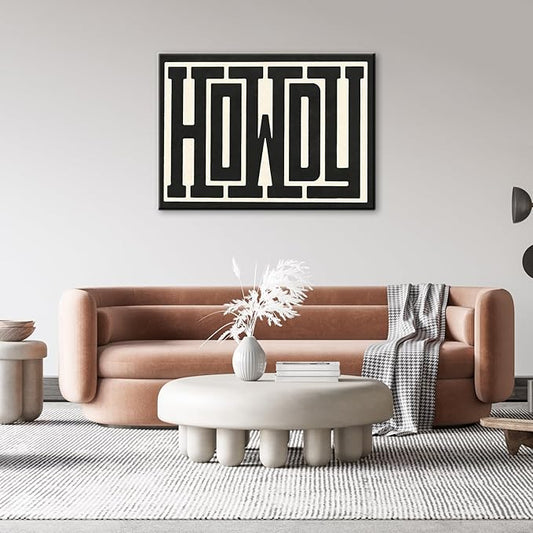 QIYFFBN Framed Vintage Funky Big Howdy Canvas Wall Art Western Modern Design Wall Decor Black and White Southwestern Country Ranch Sign Picture Print Minimalism Living Room(16x24in Framed)
