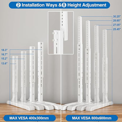 Universal TV Stand for 19-75 Inch LCD LED TVs, Height Adjustable TV Legs Replacement Hold up to 110 lbs, Table Top TV Stand Base, Max VESA 800X600mm, White
