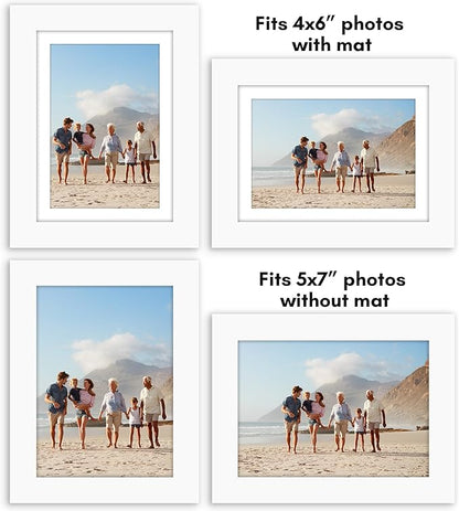 Americanflat 5x7 Picture Frame with Polished Plexiglass - Set of 5 - Use as 4x6 Frame with Mat or Display 5x7 Photo Without Mat - Galleria Collection - Picture Frames for Tabletop and Wall - White