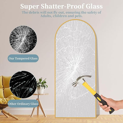 Full Length Mirror with Stand, 58"x19" Arched Full Body Mirror, Large Stand Up Aluminum Frame Floor Freestanding Hanging Leaning Mounted for Bedroom Living Room Entryway Gold