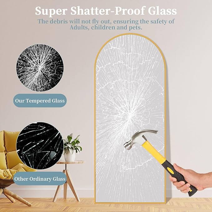 Full Length Mirror with Stand, 68"x26" Arched Full Body Mirror, Large Stand Up Mirrors, Aluminum Frame Floor Standing Mirrors, Freestanding Hanging Leaning Mounted for Bedroom Living Room Gold