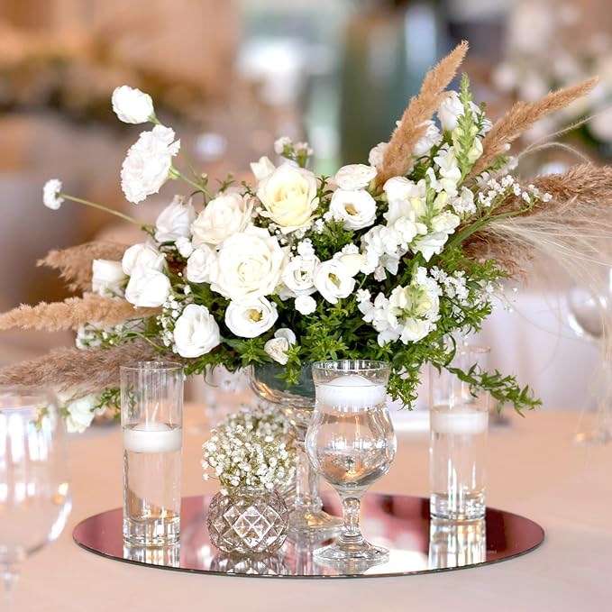 Thyle 12 Pcs 12 Inch Acrylic Round Mirror for Table Centerpieces Circle Mirror Candle Plates for Wall Wedding Table Centerpieces for Christmas Party Decor, Thickness 1 mm (Rose Gold)