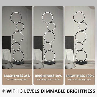 COSYLUX LED Modern Floor Lamp for Bedroom, 3 Way Bright Dimmable Corner Floor lamp with 5-Ring 2-in-1 Standing Tall End Table Lamp for Living Room & Office Reading Light, 3260LM, 6000K, Black.